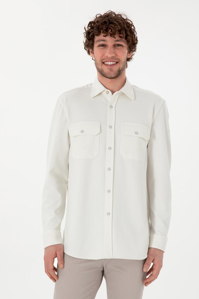Erkek Ekru Örme Gömlek