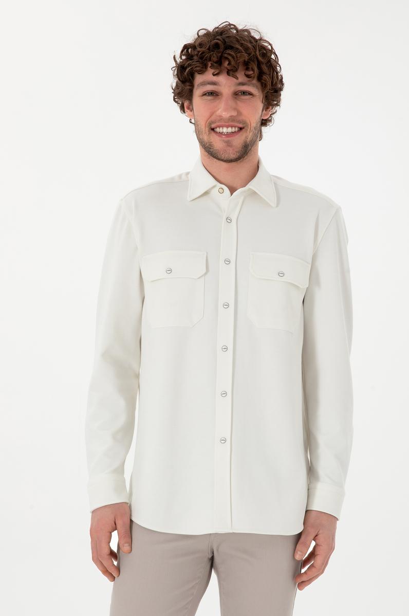 Erkek Ekru Örme Gömlek