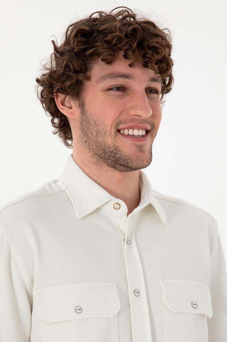 Erkek Ekru Örme Gömlek