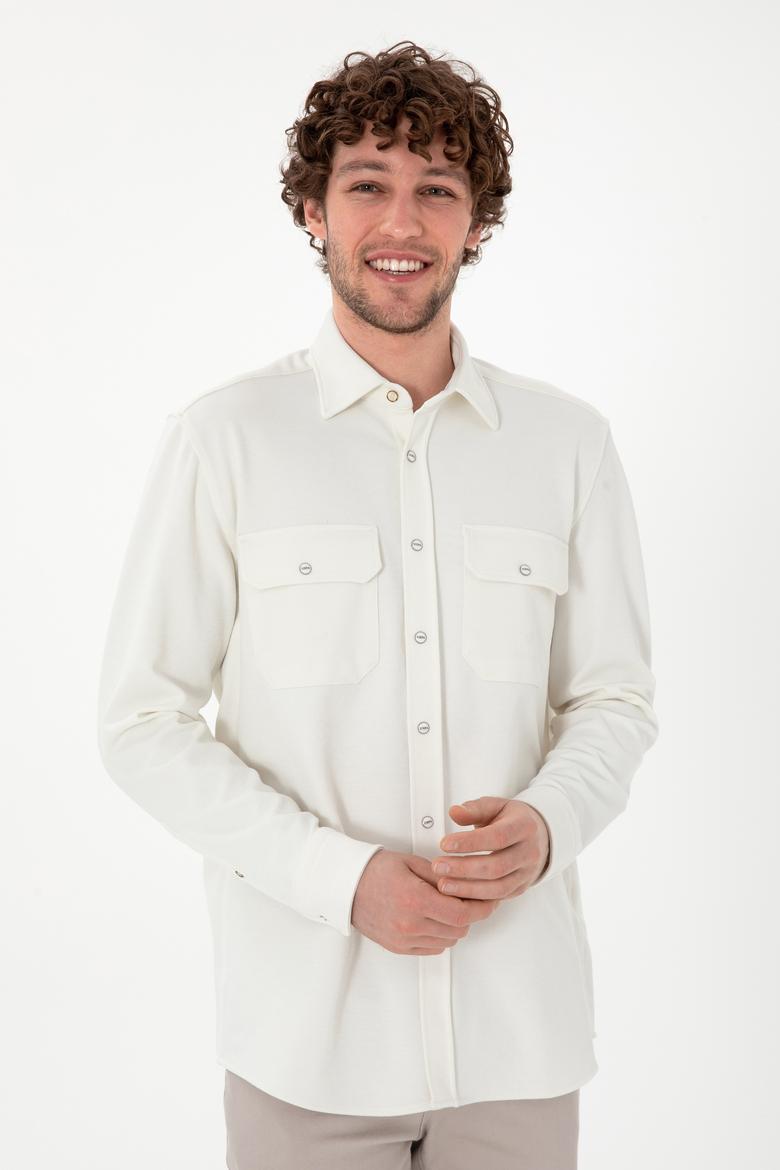 Erkek Ekru Örme Gömlek - 50305605027