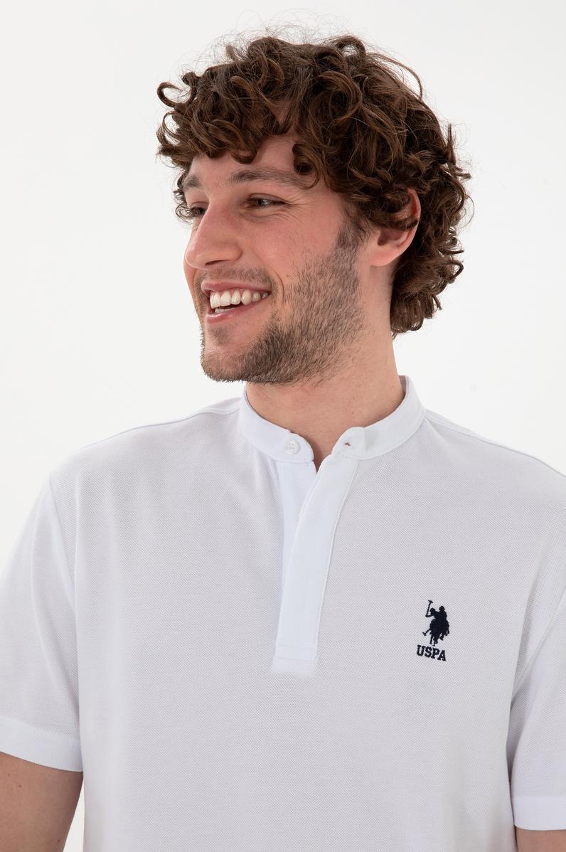 Erkek Regular Fit Hakim Yaka Beyaz Tişört