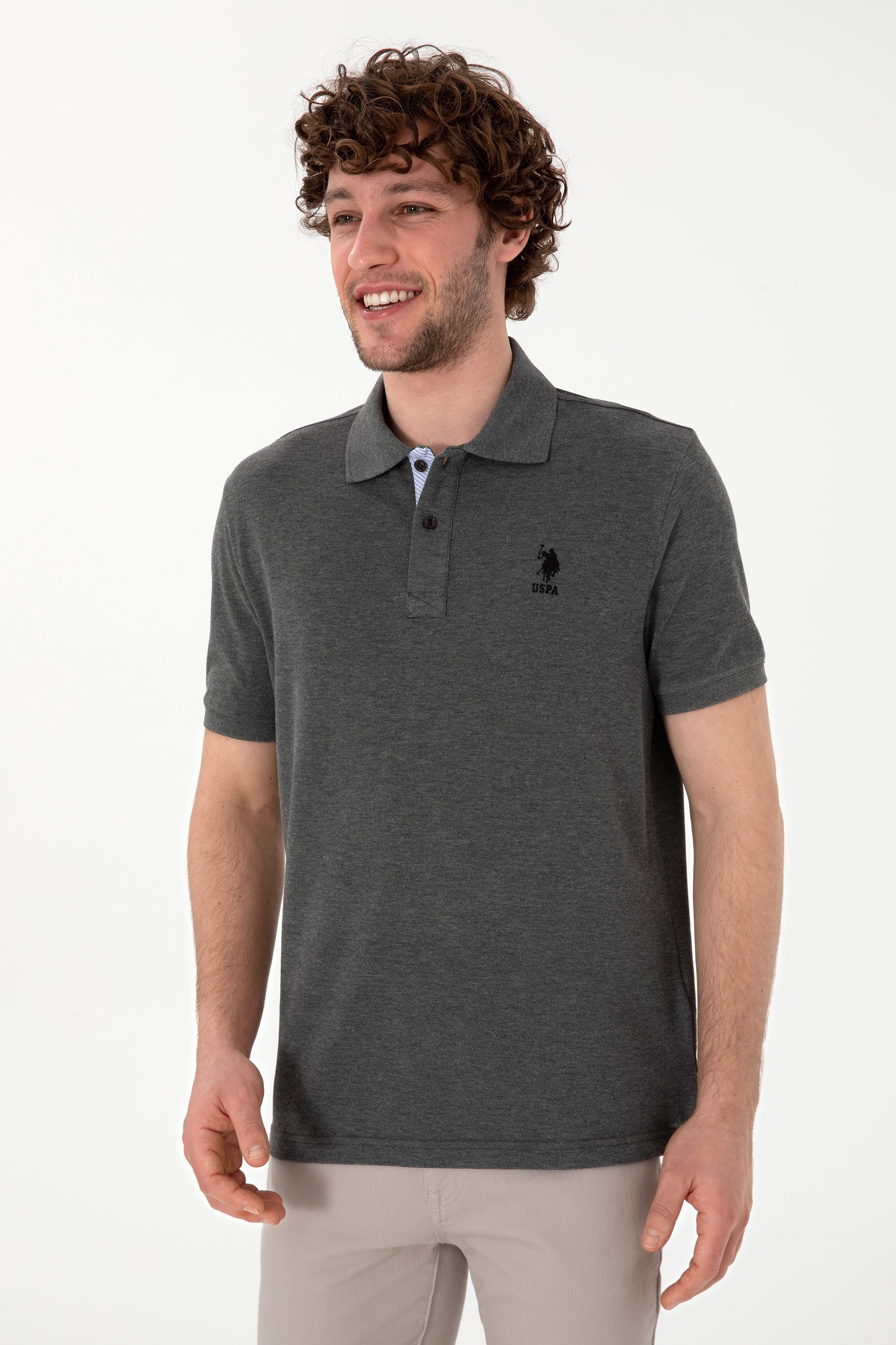Erkek Regular Fit Polo Yaka Antrasit Melanj Basic Tişört