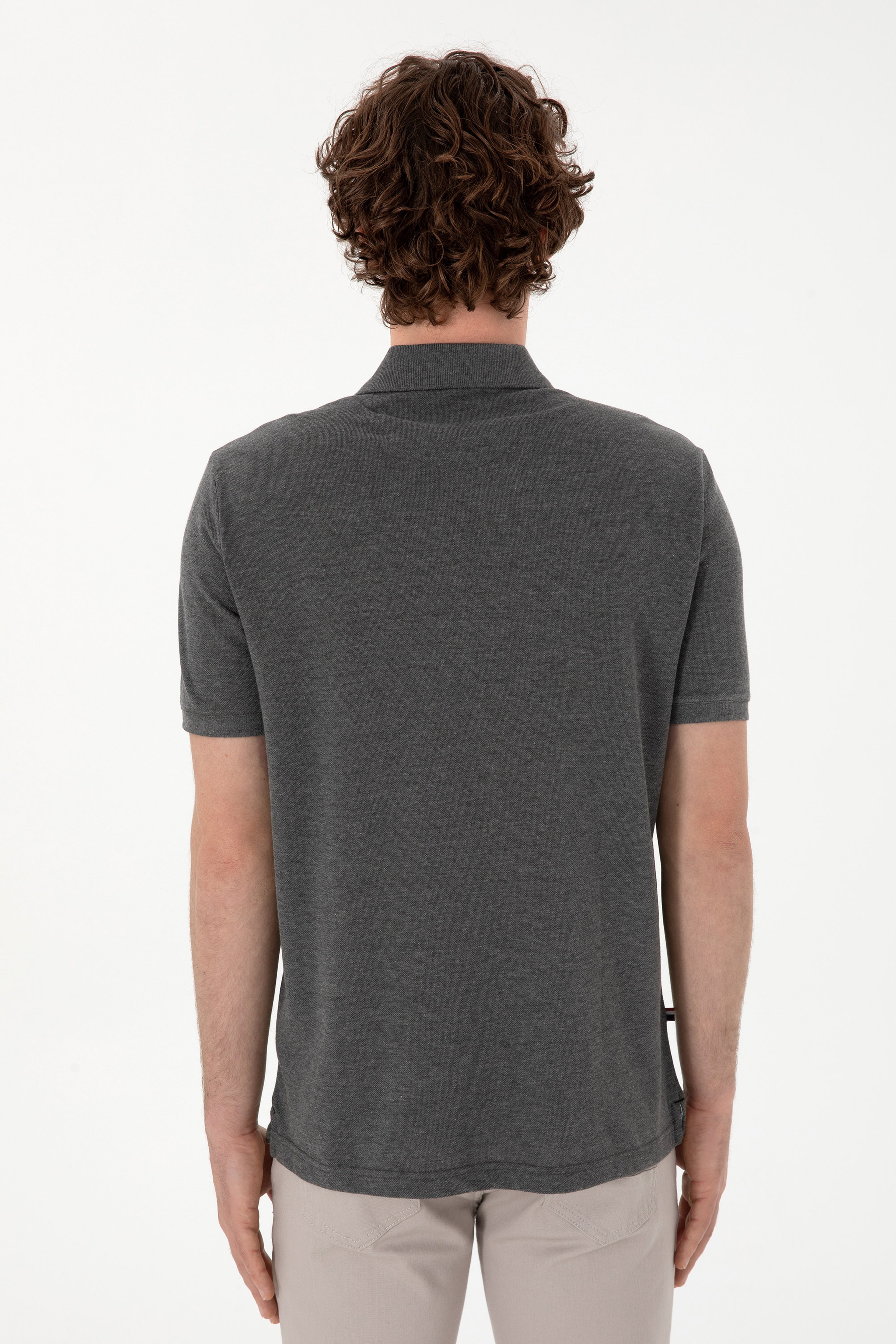 Erkek Regular Fit Polo Yaka Antrasit Melanj Basic Tişört