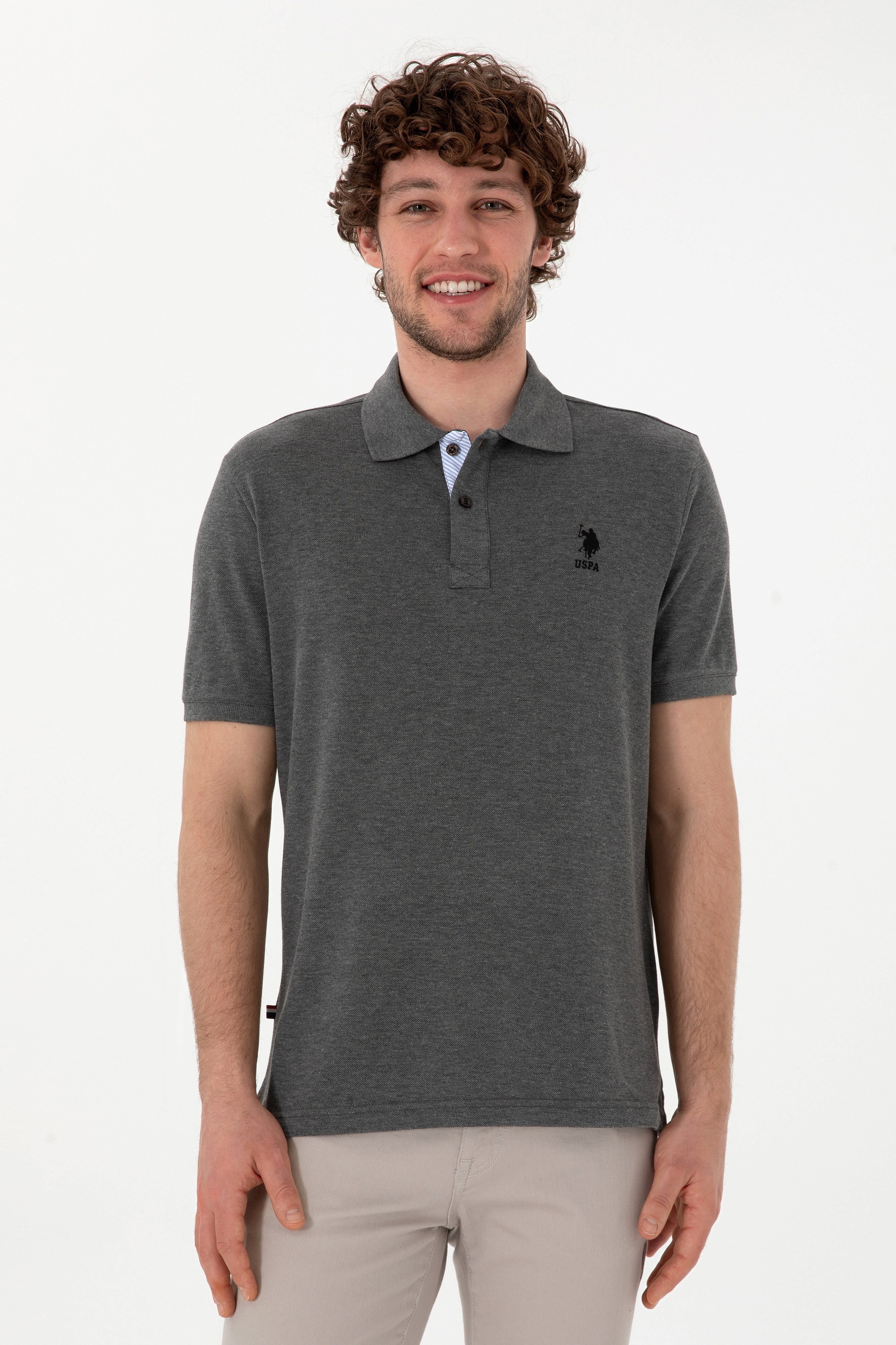 Erkek Regular Fit Polo Yaka Antrasit Melanj Basic Tişört - Image 1