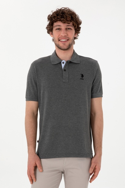 Erkek Regular Fit Polo Yaka Antrasit Melanj Basic Tişört