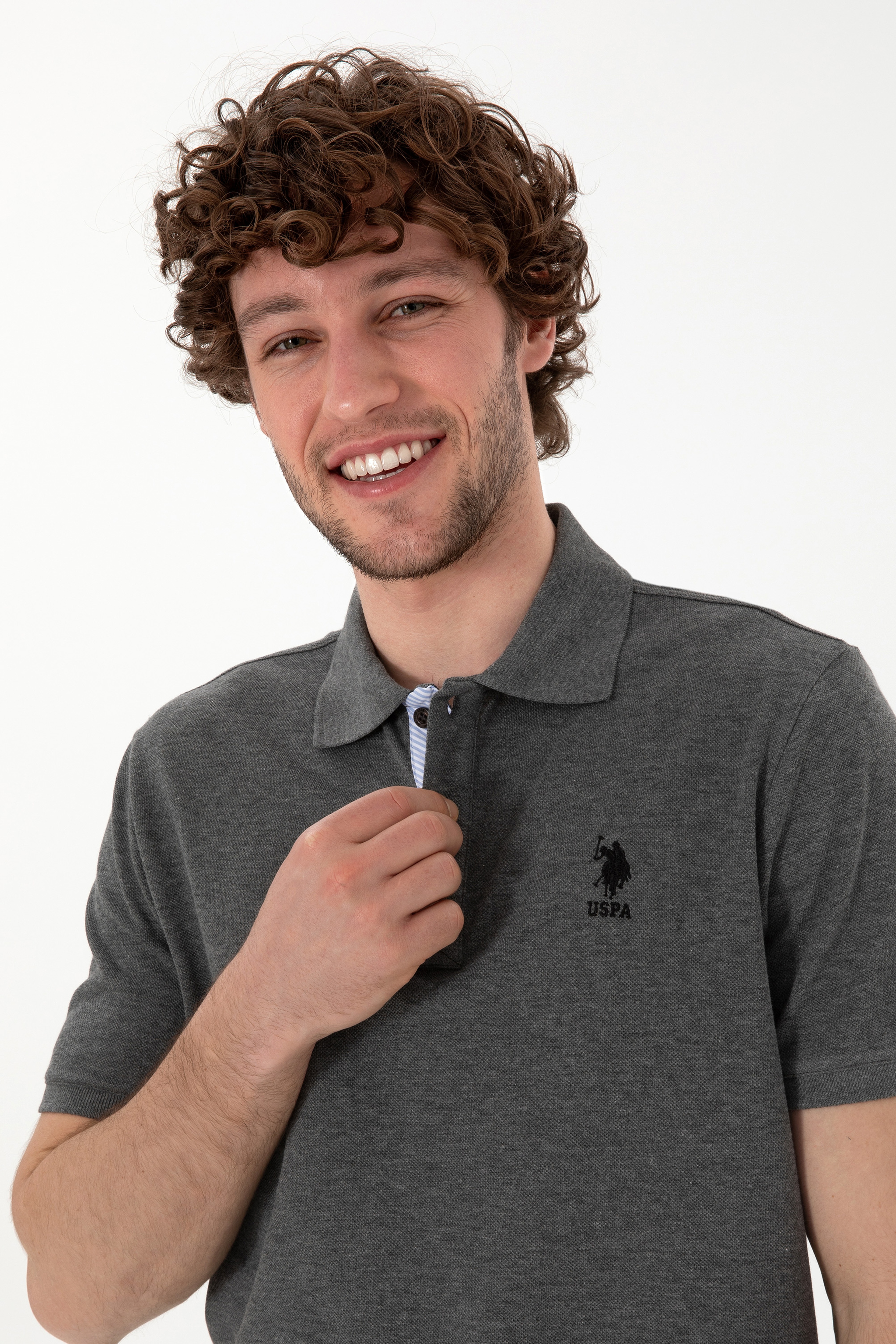 Erkek Regular Fit Polo Yaka Antrasit Melanj Basic Tişört - Image 2