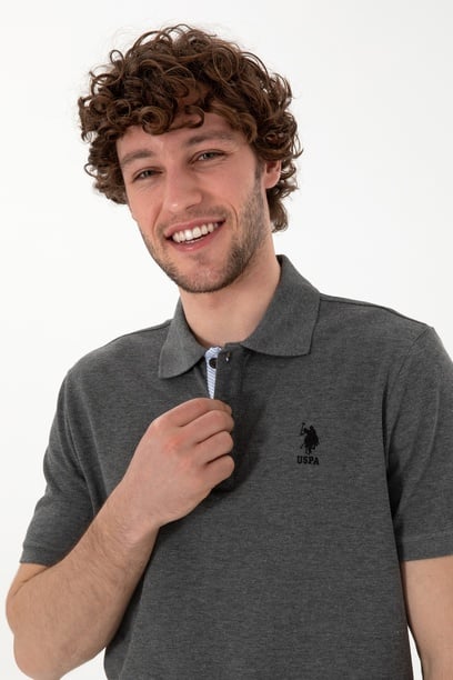 Erkek Regular Fit Polo Yaka Antrasit Melanj Basic Tişört