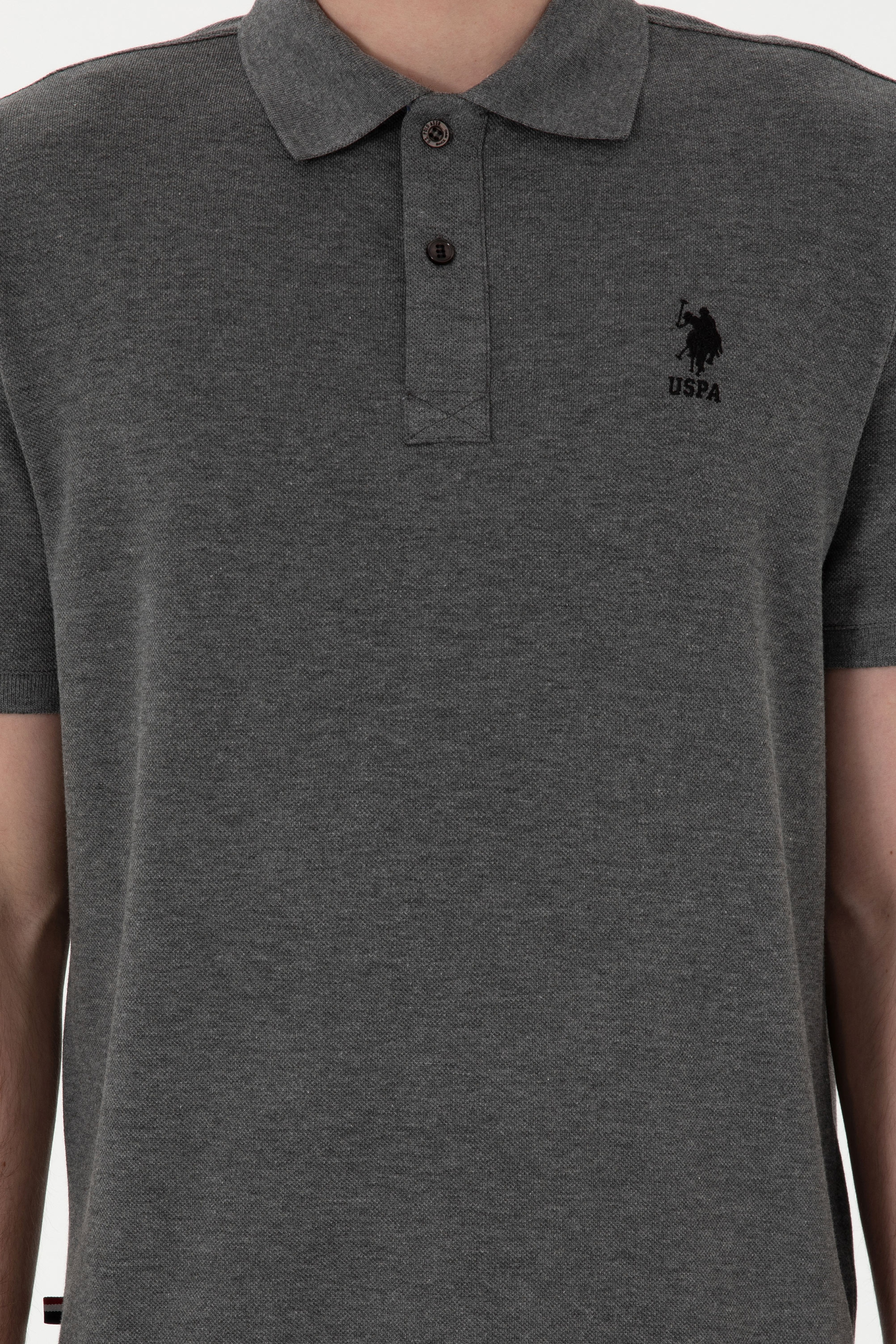Erkek Regular Fit Polo Yaka Antrasit Melanj Basic Tişört