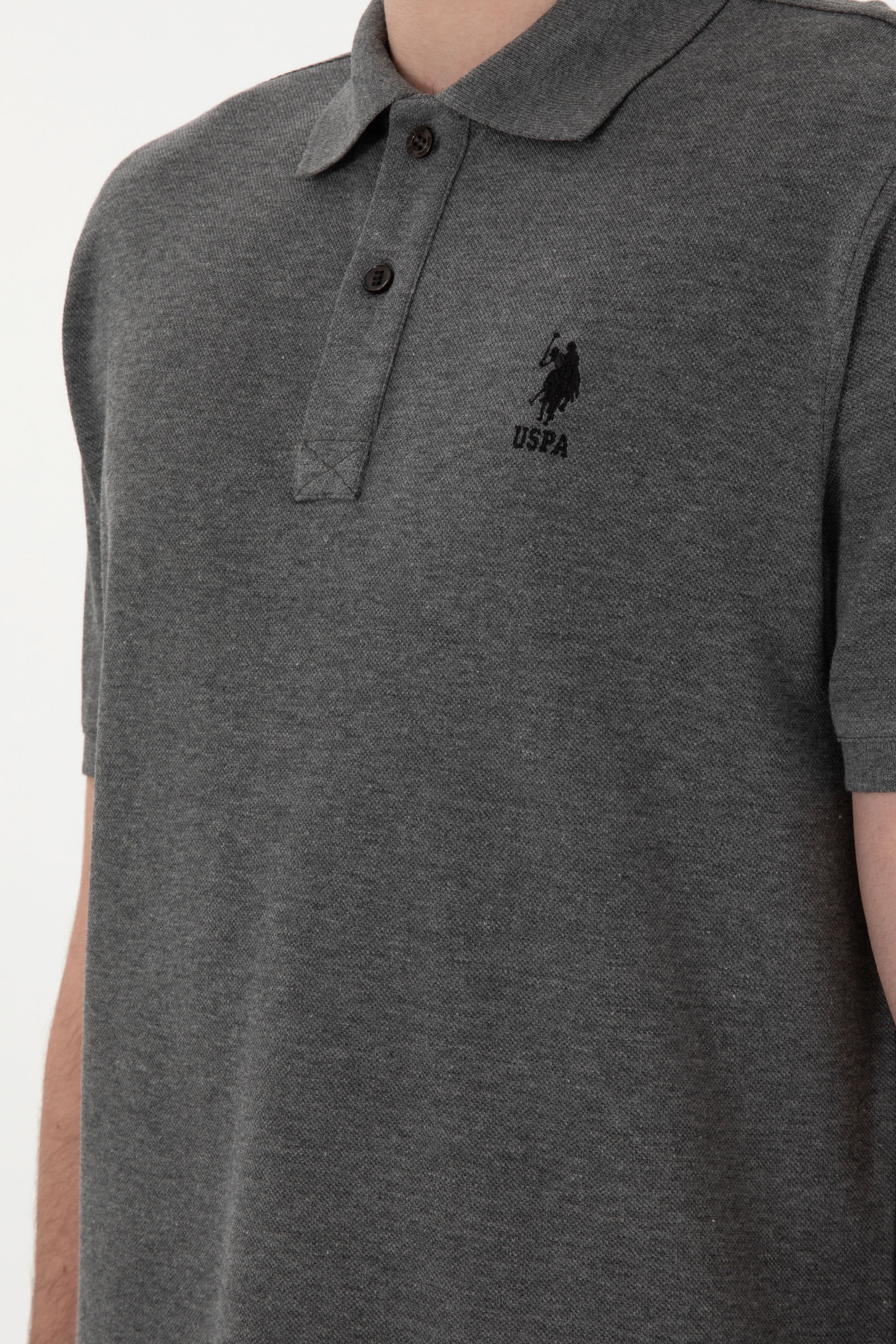 Erkek Regular Fit Polo Yaka Antrasit Melanj Basic Tişört - Image 7
