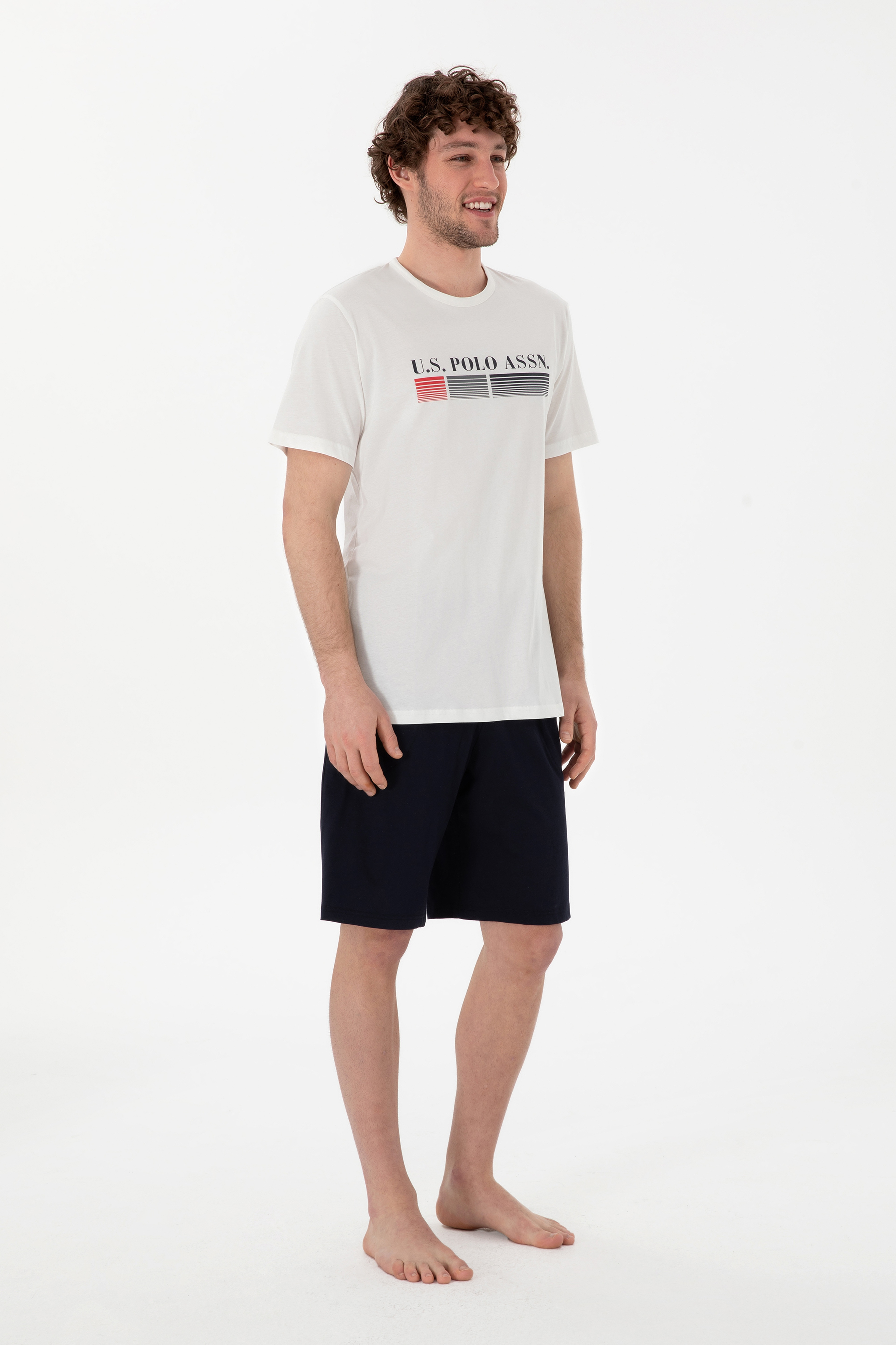 Erkek Bisiklet Yaka Beyaz Pijama Takımı - Image 1