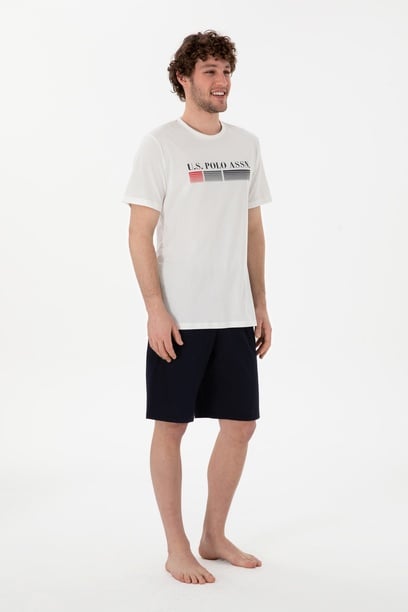 Erkek Bisiklet Yaka Beyaz Pijama Takımı