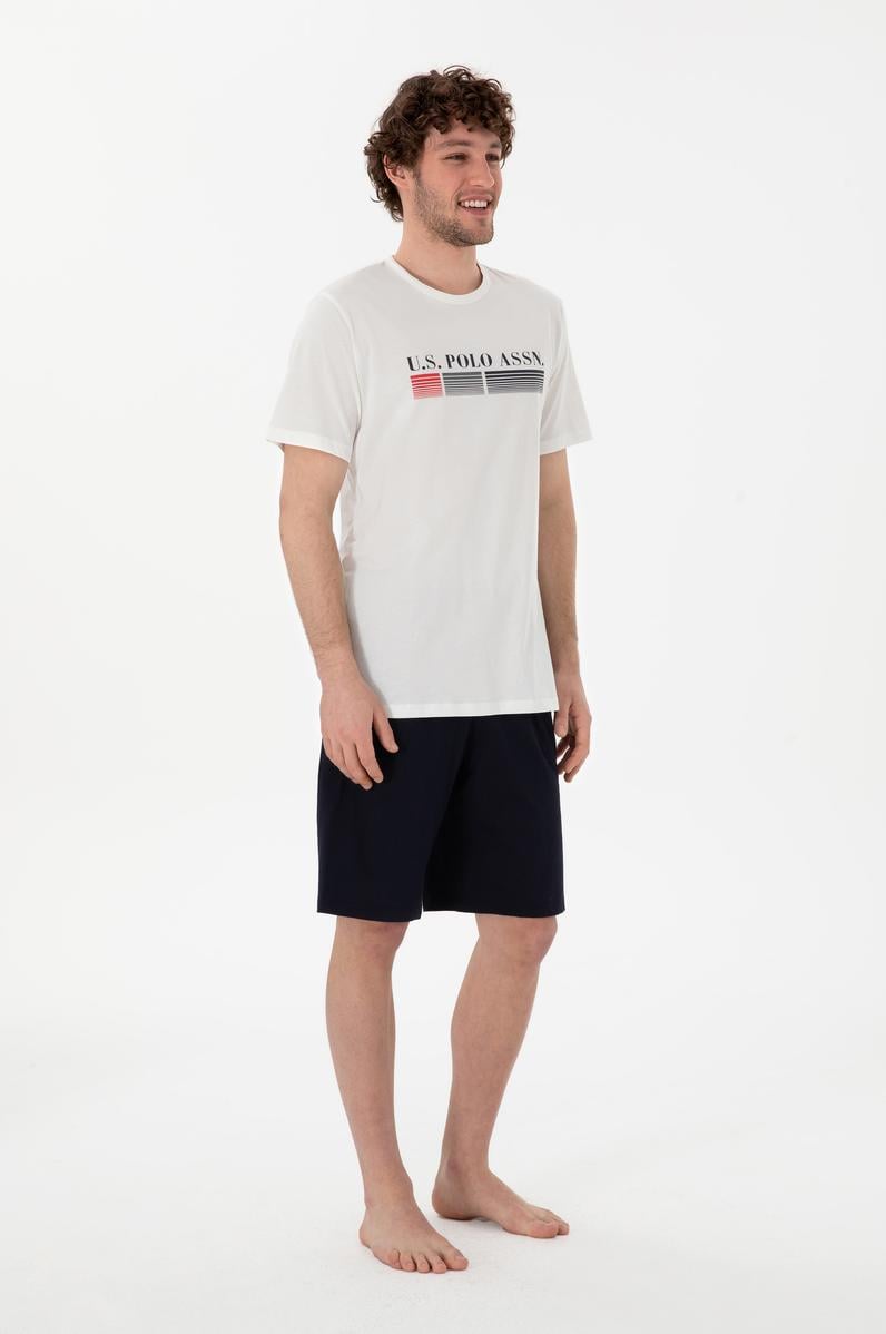 Erkek Bisiklet Yaka Beyaz Pijama Takımı