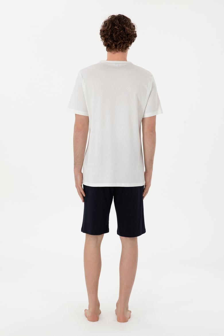 Erkek Bisiklet Yaka Beyaz Pijama Takımı - 50309195005