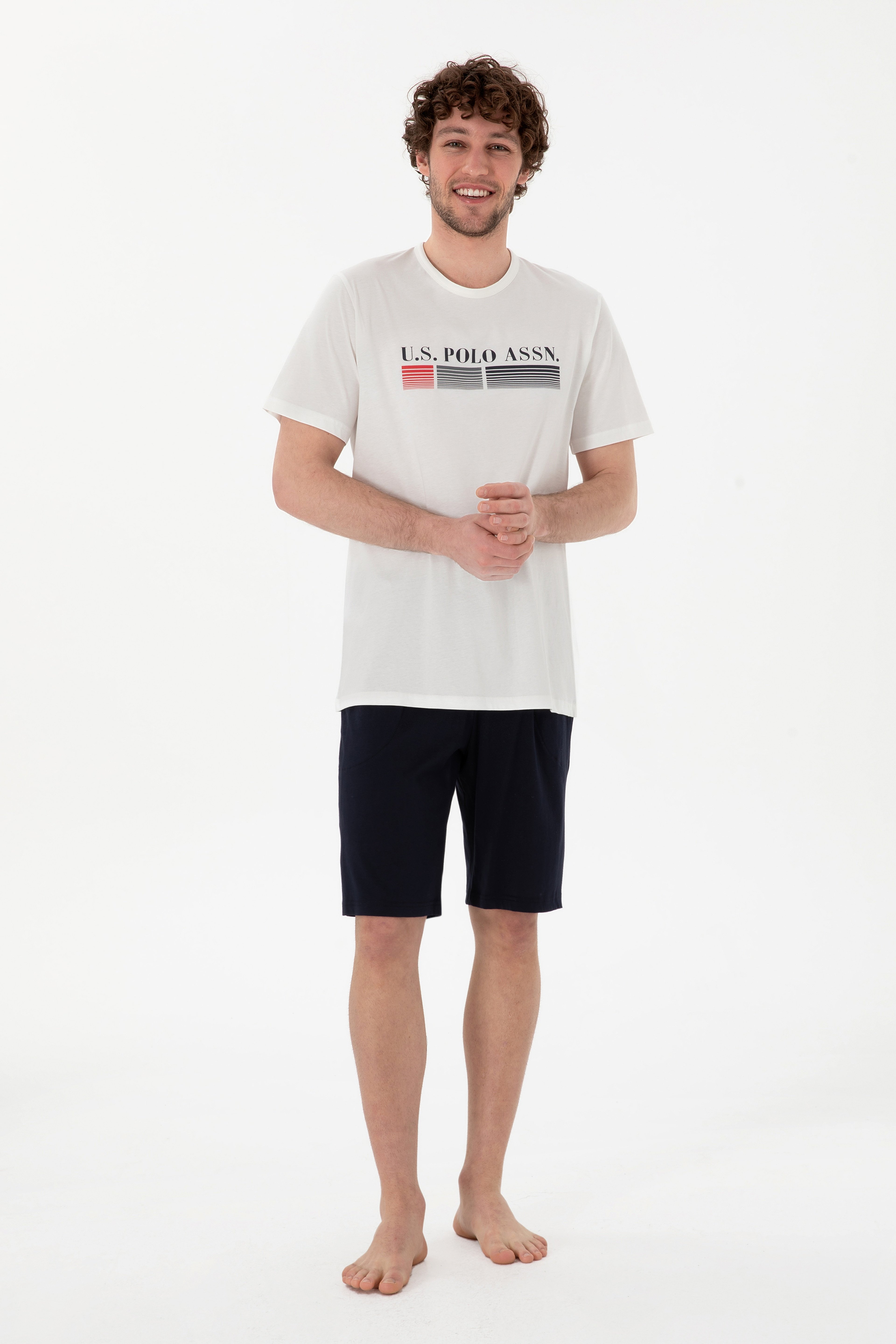 Erkek Bisiklet Yaka Beyaz Pijama Takımı