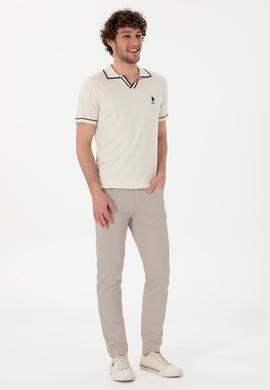 Erkek Slim Fit Polo Yaka Krem Triko Tişört - 50299364014
