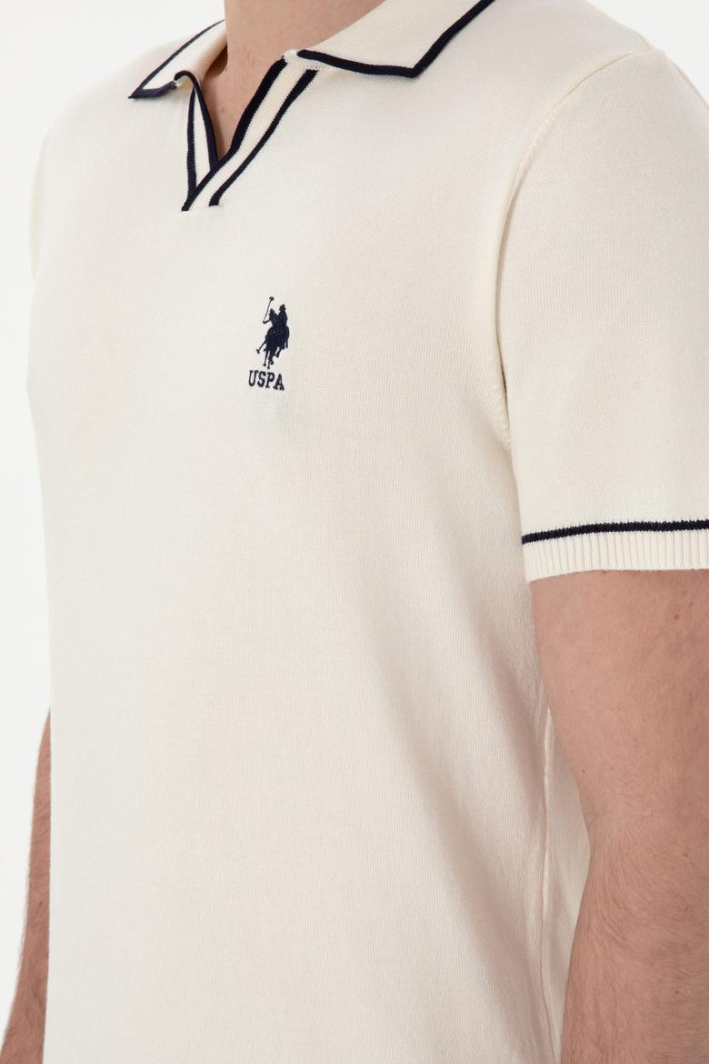 Erkek Slim Fit Polo Yaka Krem Triko Tişört - 50299364014