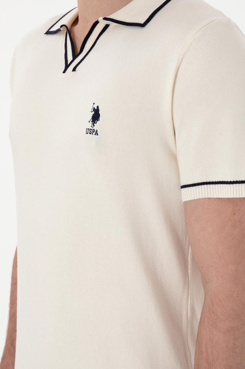 Erkek Slim Fit Polo Yaka Krem Triko Tişört