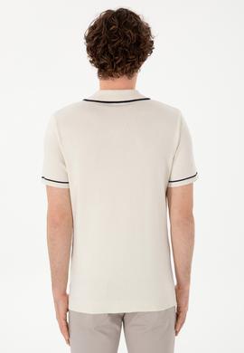 Erkek Slim Fit Polo Yaka Krem Triko Tişört - 50299364014