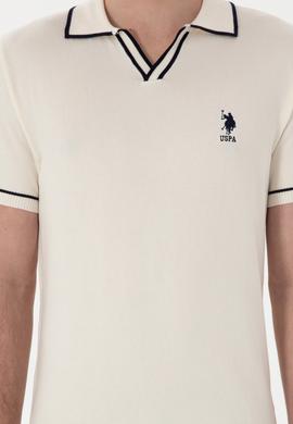 Erkek Slim Fit Polo Yaka Krem Triko Tişört - 50299364014