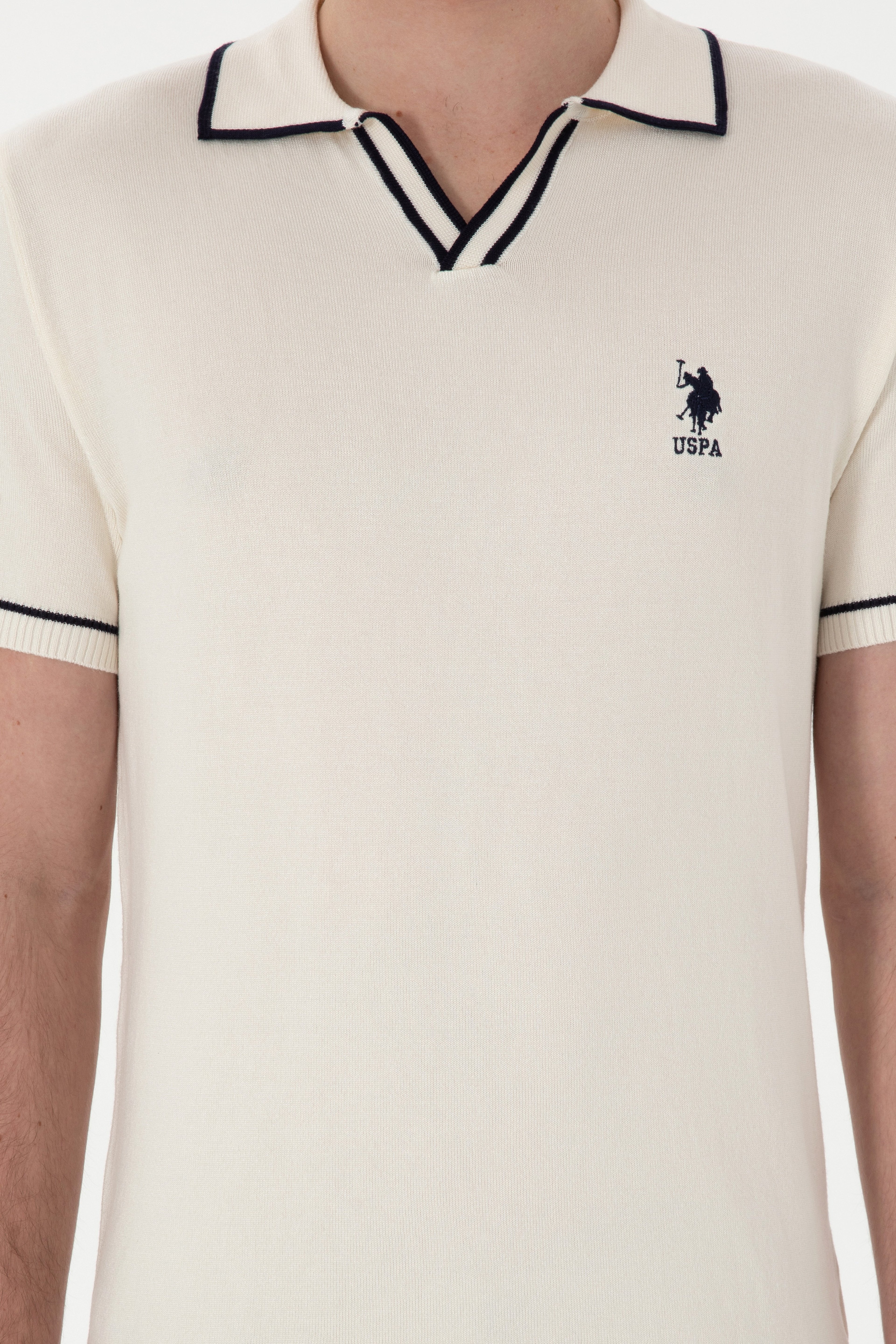 Erkek Slim Fit Polo Yaka Krem Triko Tişört - Image 6