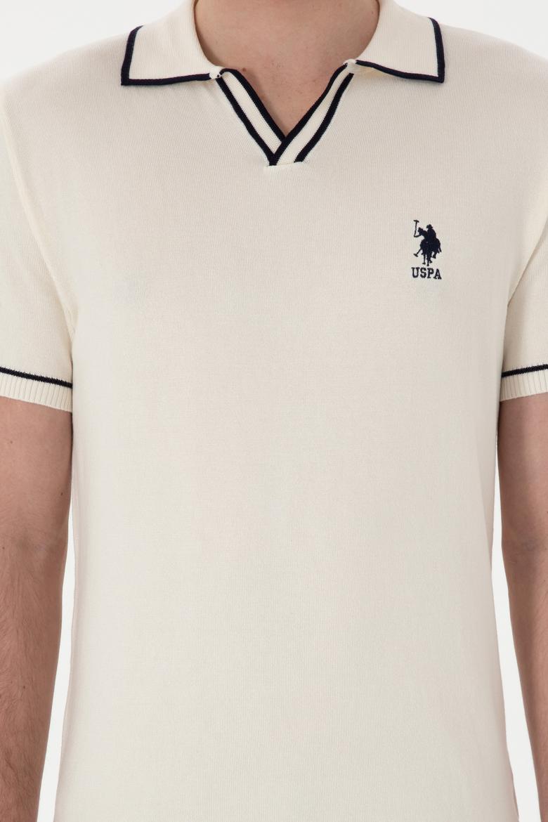 Erkek Slim Fit Polo Yaka Krem Triko Tişört - 50299364014