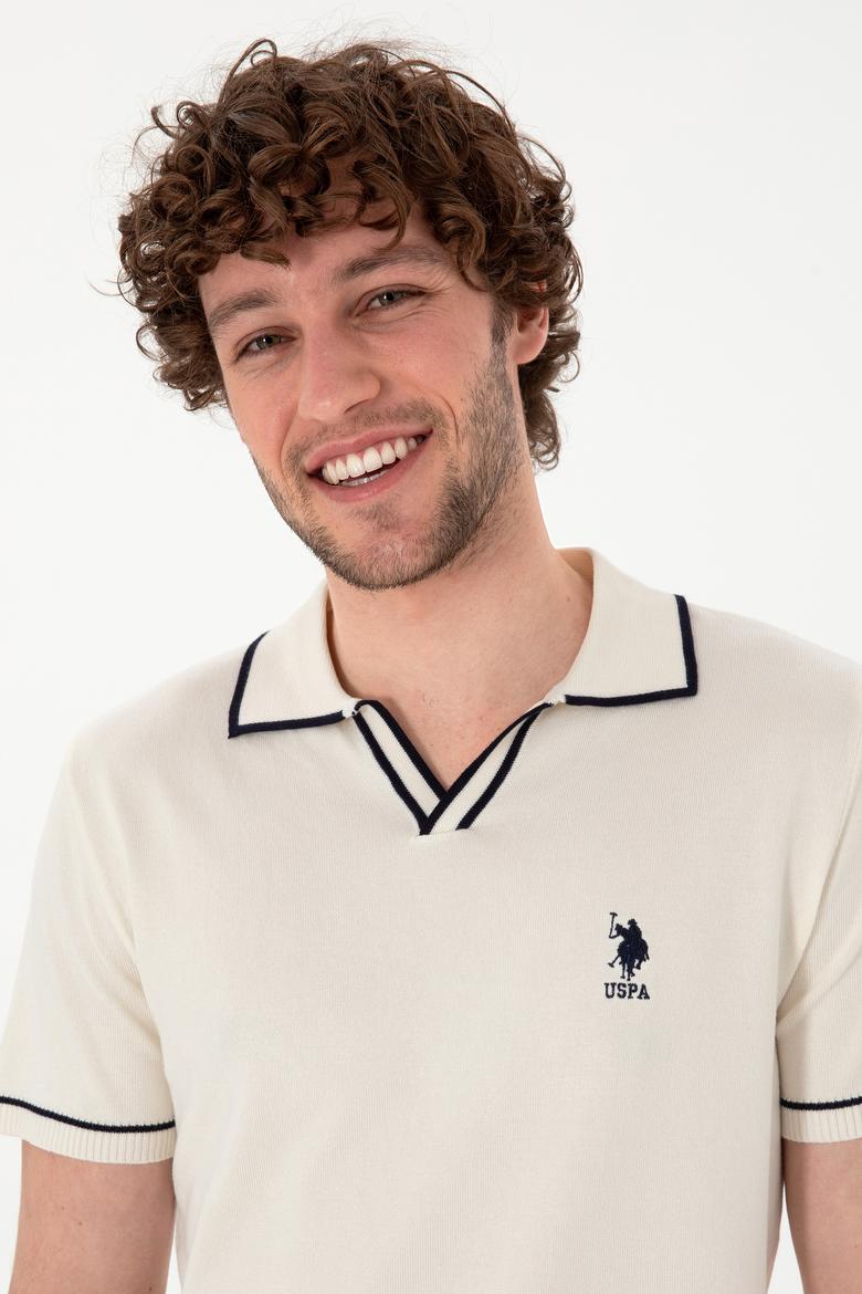 Erkek Slim Fit Polo Yaka Krem Triko Tişört - 50299364014