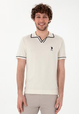Erkek Slim Fit Polo Yaka Krem Triko Tişört - 50299364014