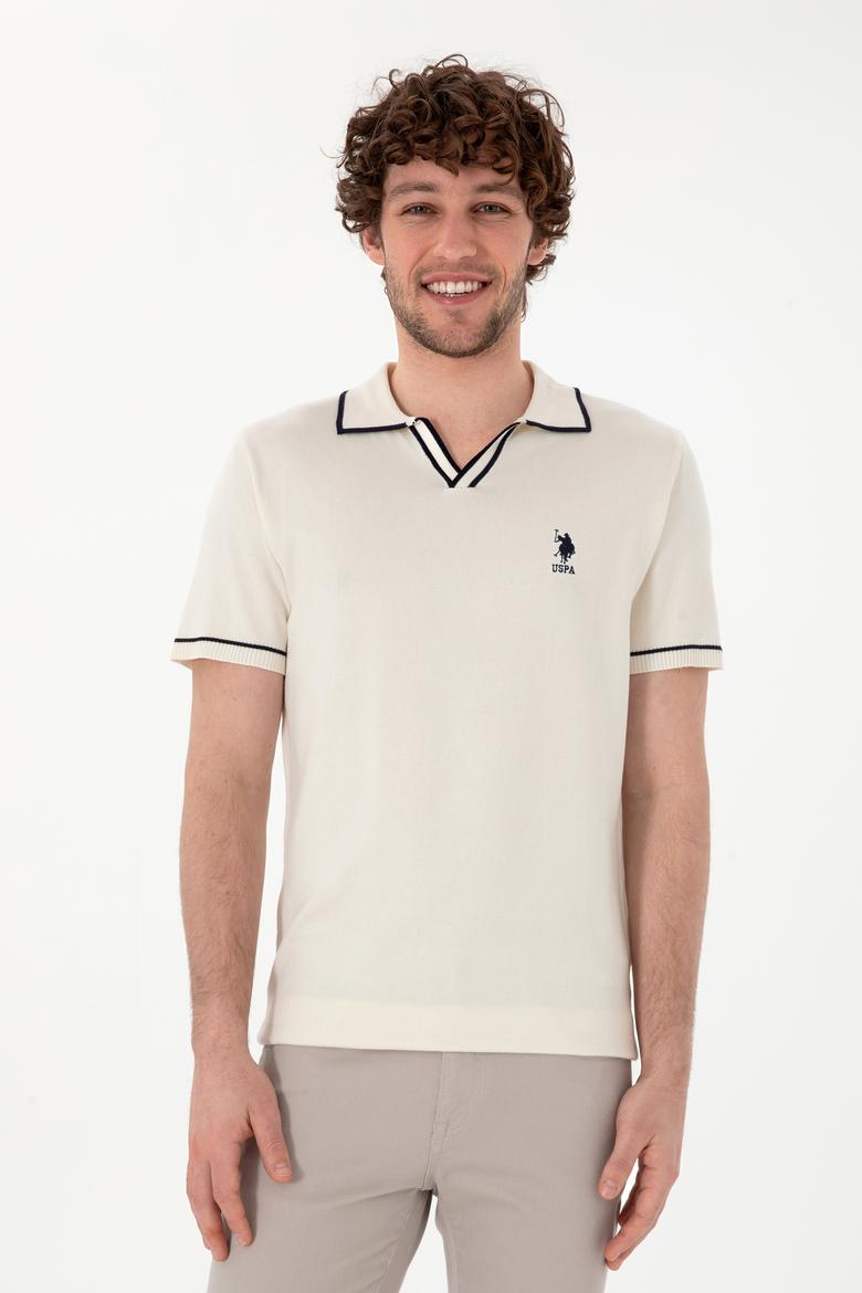 Erkek Slim Fit Polo Yaka Krem Triko Tişört