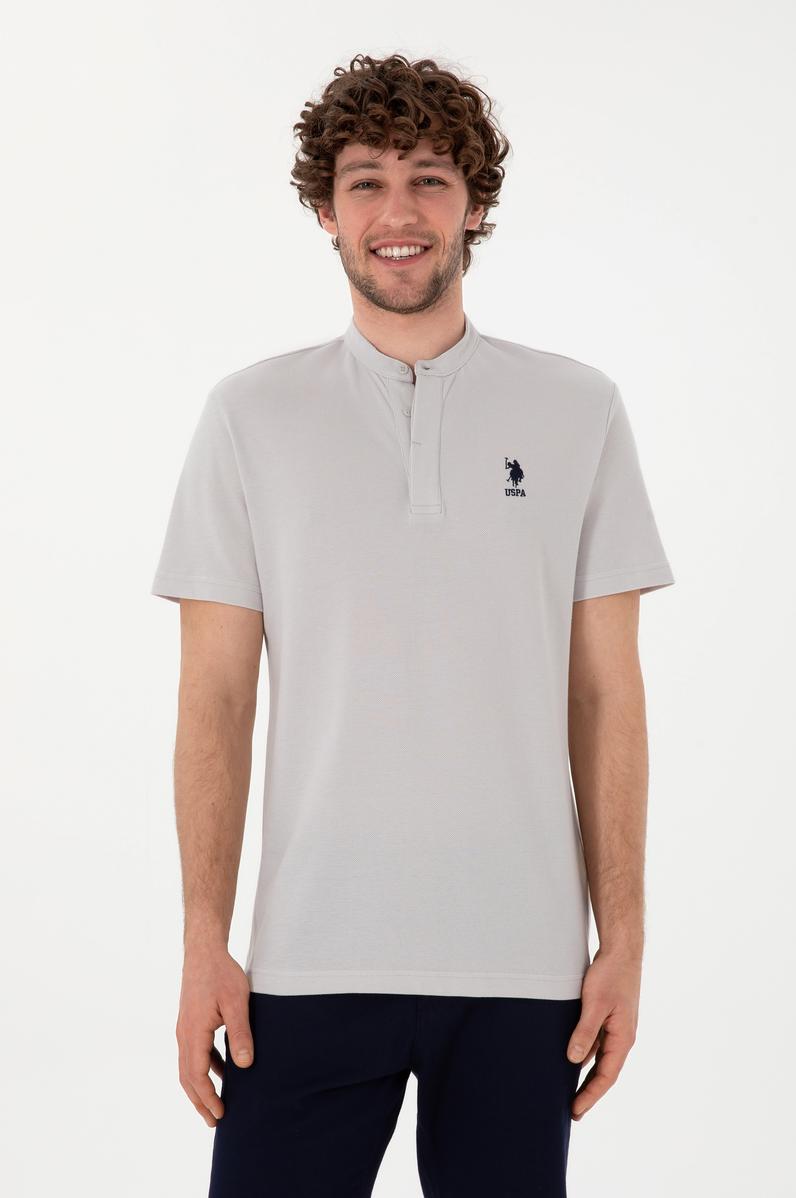 Erkek Regular Fit Hakim Yaka Açık Gri Tişört