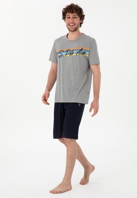 Erkek Bisiklet Yaka Gri Melanj Pijama Takımı - 50309481003