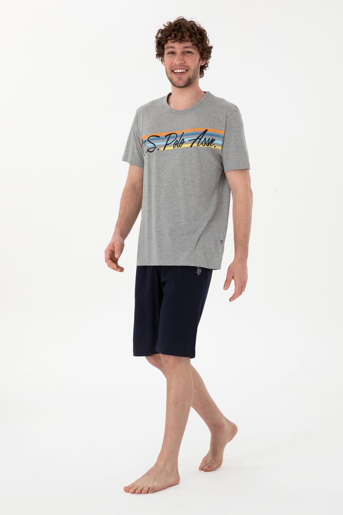 Erkek Bisiklet Yaka Gri Melanj Pijama Takımı