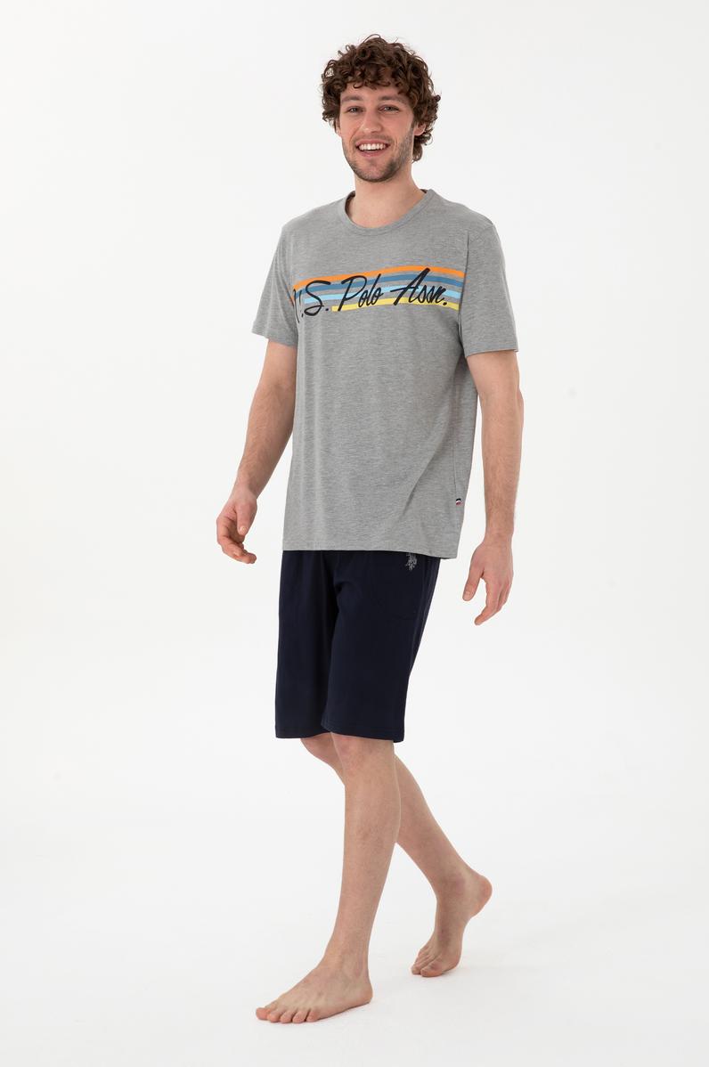 Erkek Bisiklet Yaka Gri Melanj Pijama Takımı