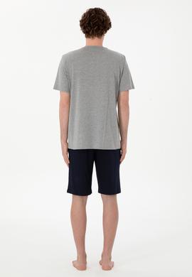 Erkek Bisiklet Yaka Gri Melanj Pijama Takımı - 50309481003