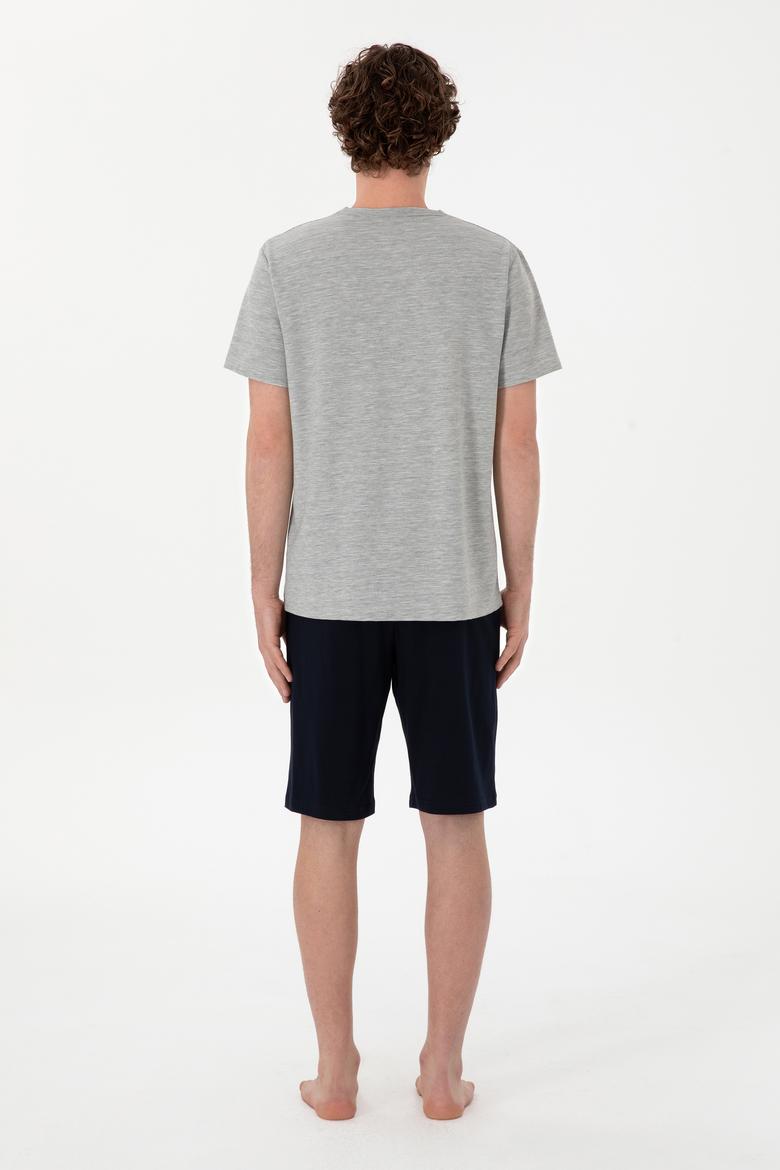 Erkek Bisiklet Yaka Gri Melanj Pijama Takımı - 50309513007