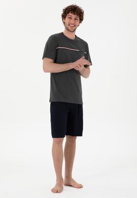 Erkek Bisiklet Yaka Antrasit Melanj Pijama Takımı - 50309174026