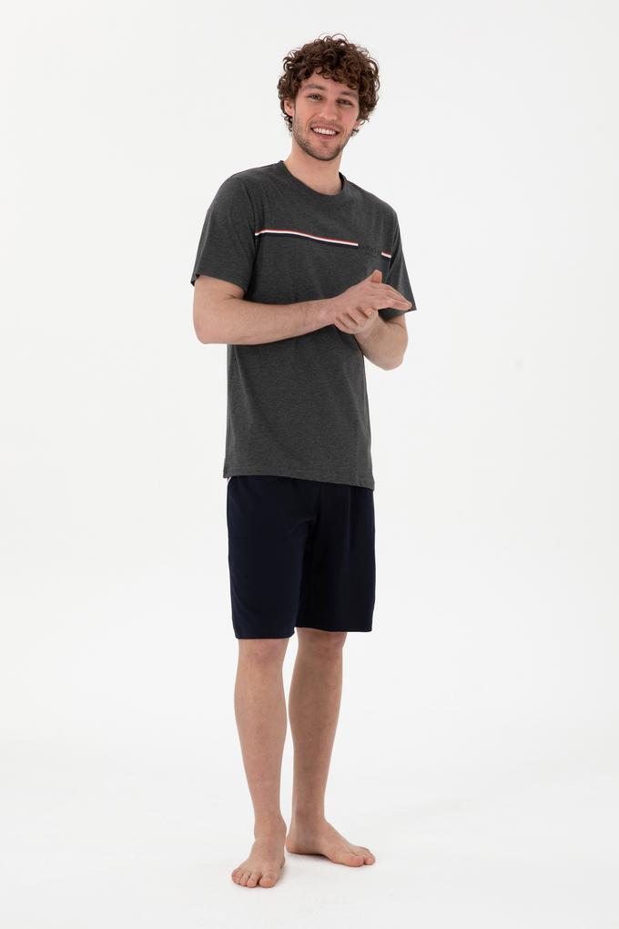 Erkek Bisiklet Yaka Antrasit Melanj Pijama Takımı