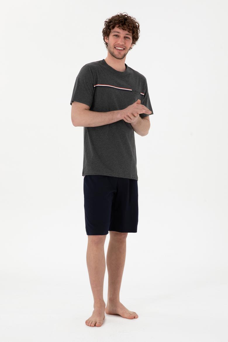 Erkek Bisiklet Yaka Antrasit Melanj Pijama Takımı
