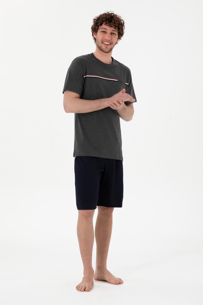 Erkek Bisiklet Yaka Antrasit Melanj Pijama Takımı