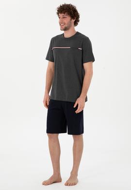 Erkek Bisiklet Yaka Antrasit Melanj Pijama Takımı - 50309174026