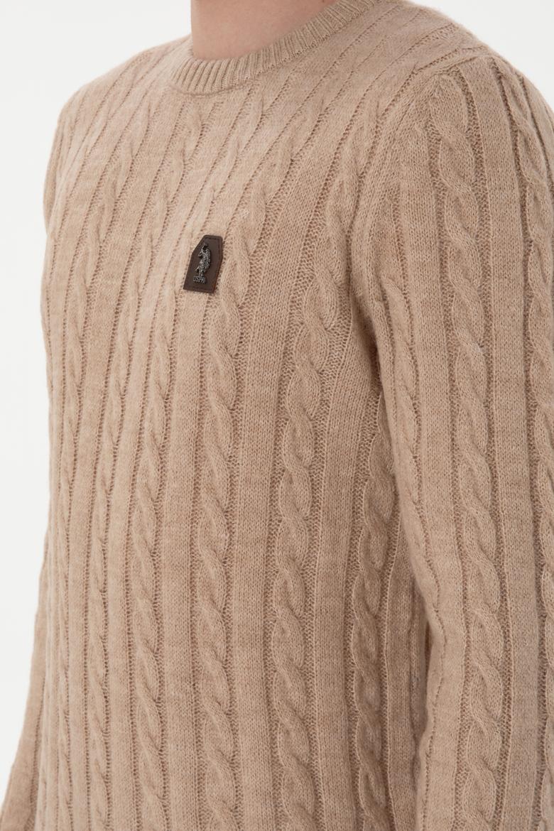 Erkek Regular Fit Bisiklet Yaka Kum Melanj Kazak - 50292976028