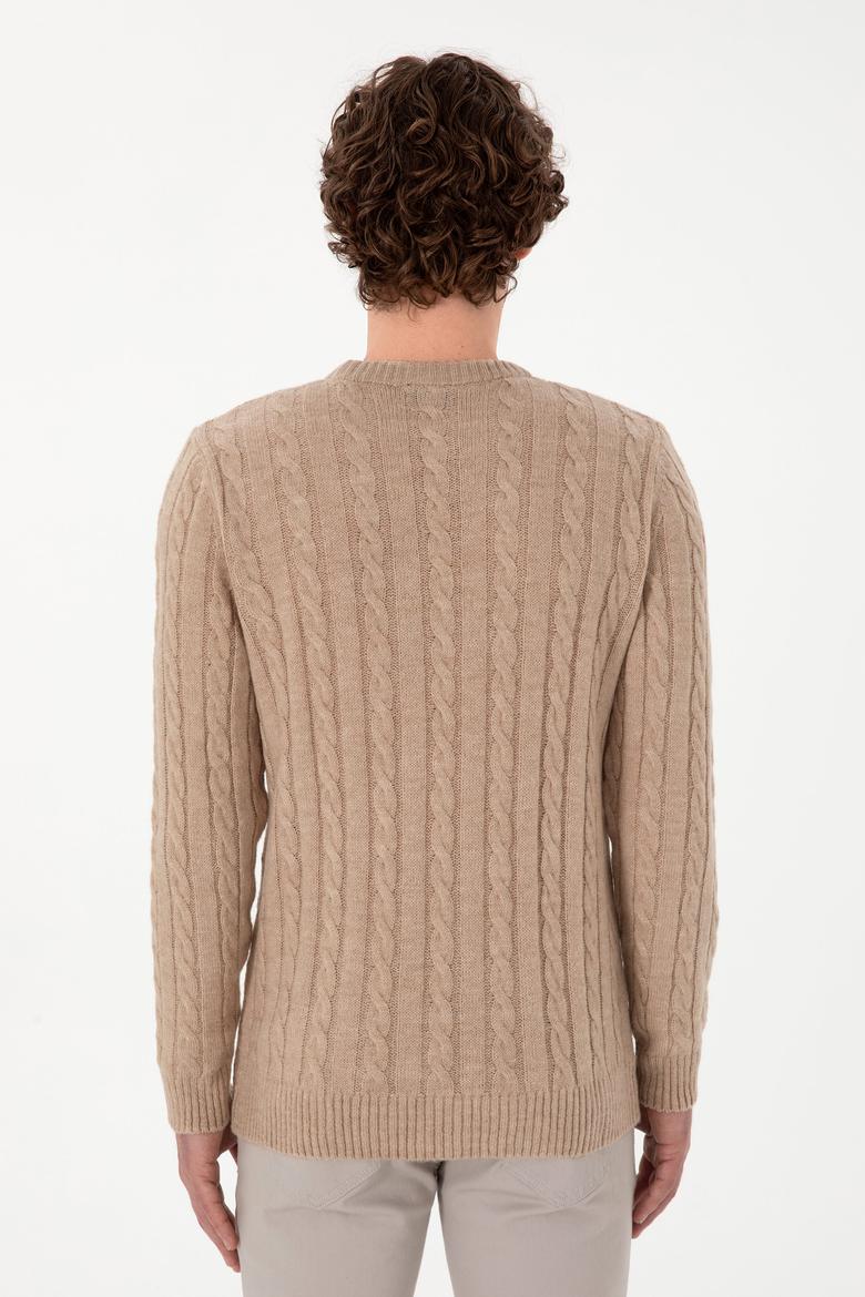 Erkek Regular Fit Bisiklet Yaka Kum Melanj Kazak - 50292976028