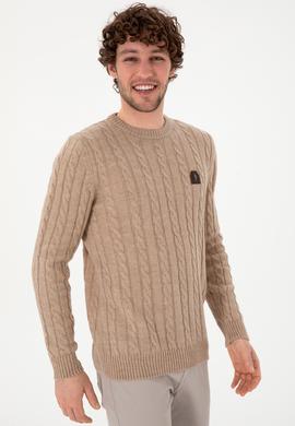 Erkek Regular Fit Bisiklet Yaka Kum Melanj Kazak - 50292976028