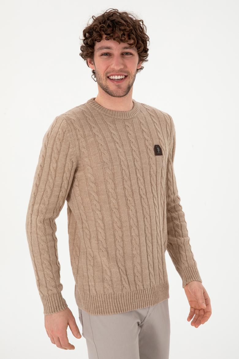 Erkek Regular Fit Bisiklet Yaka Kum Melanj Kazak - 50292976028