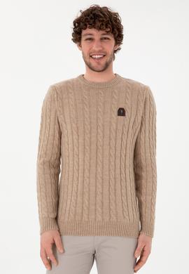 Erkek Regular Fit Bisiklet Yaka Kum Melanj Kazak - 50292976028