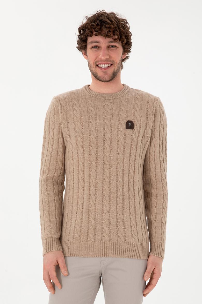 Erkek Regular Fit Bisiklet Yaka Kum Melanj Kazak