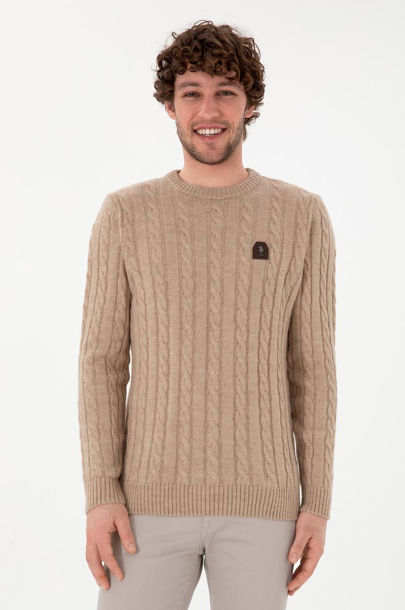 Erkek Regular Fit Bisiklet Yaka Kum Melanj Kazak