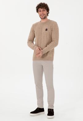 Erkek Regular Fit Bisiklet Yaka Kum Melanj Kazak - 50292976028