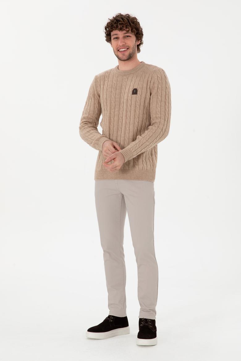 Erkek Regular Fit Bisiklet Yaka Kum Melanj Kazak - 50292976028