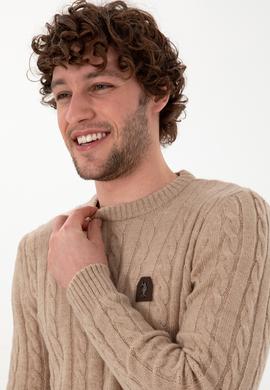 Erkek Regular Fit Bisiklet Yaka Kum Melanj Kazak - 50292976028