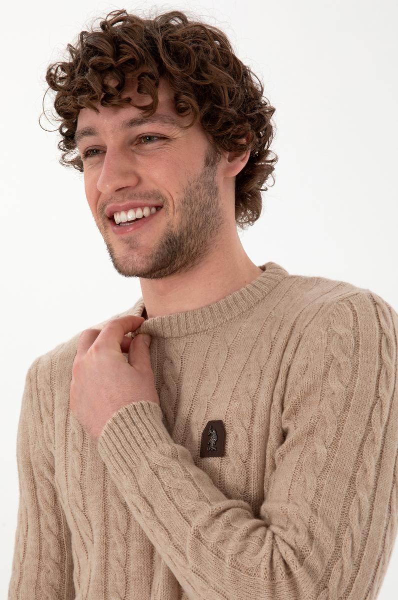 Erkek Regular Fit Bisiklet Yaka Kum Melanj Kazak